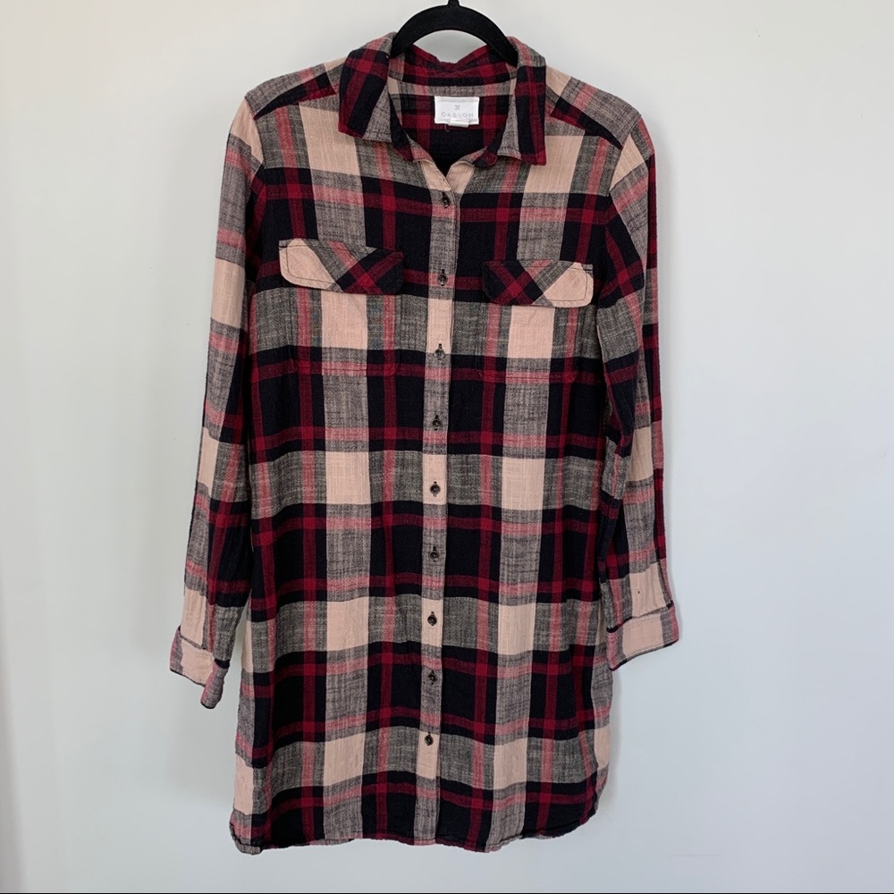 Caslon Plaid Button Up Shirt dress Size S